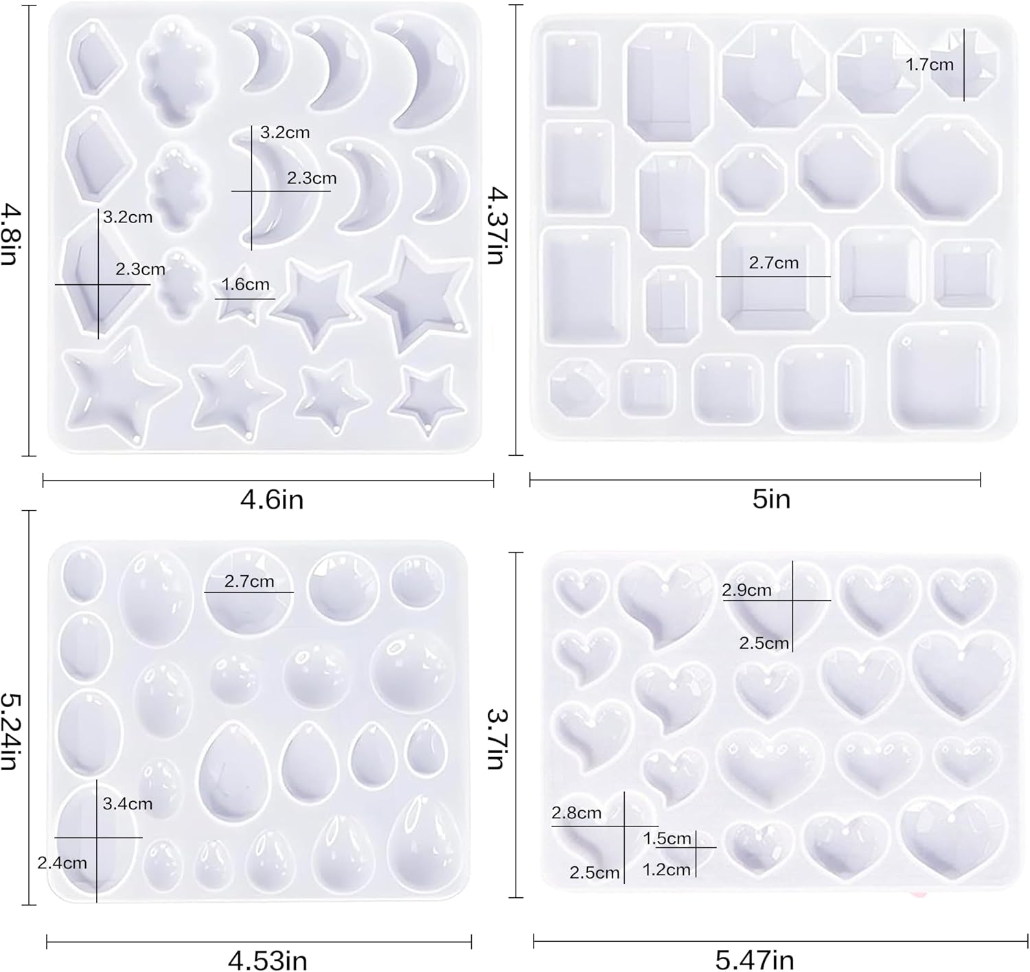Resin Earring Mold, White, 4 Pieces | Silicone, Irregular Shaped, Pendant Epoxy, For DIY Earrings, Necklace, Jewelry, Keychain