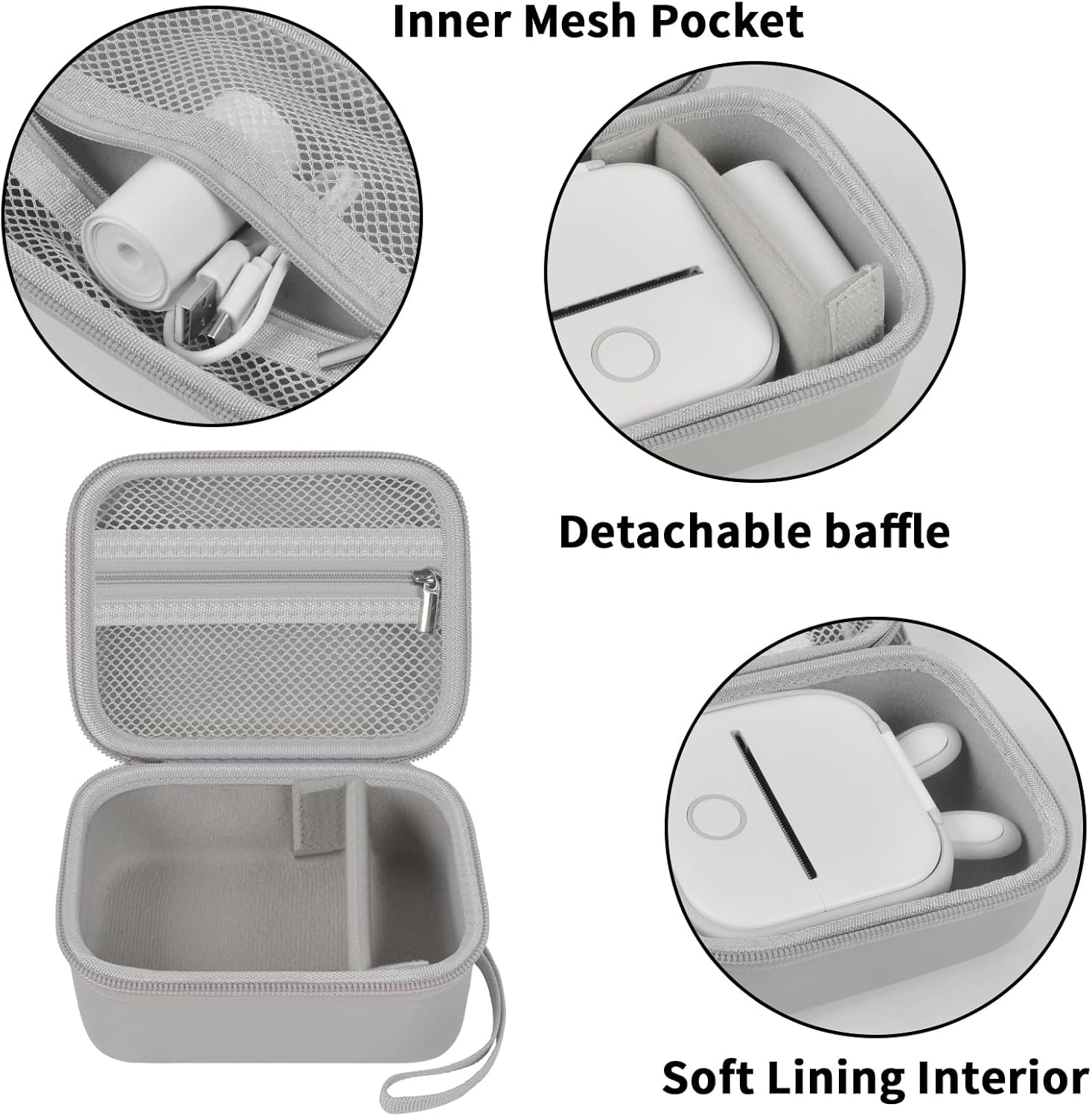 Label Maker Case for Memoking T02/ for Phomemo M02/ M02S/ M02 Pro/ Q30S/ for Nelko PM230/ for Anycash/for Ponek Mini Pocket Printer, Portable Sticker Paper Storage Holder - Box Only (Grey) - Image 3