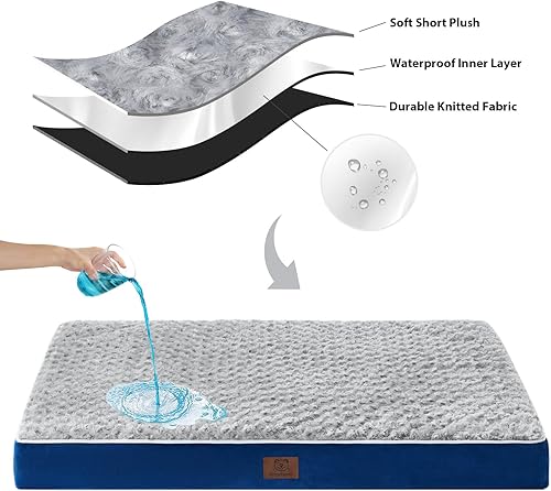 Vista 22 de WNPETHOME Cama ortopédica grande para perro, cama grande impermeable para perros con funda extraíble lavable y parte inferior antideslizante, Azul
