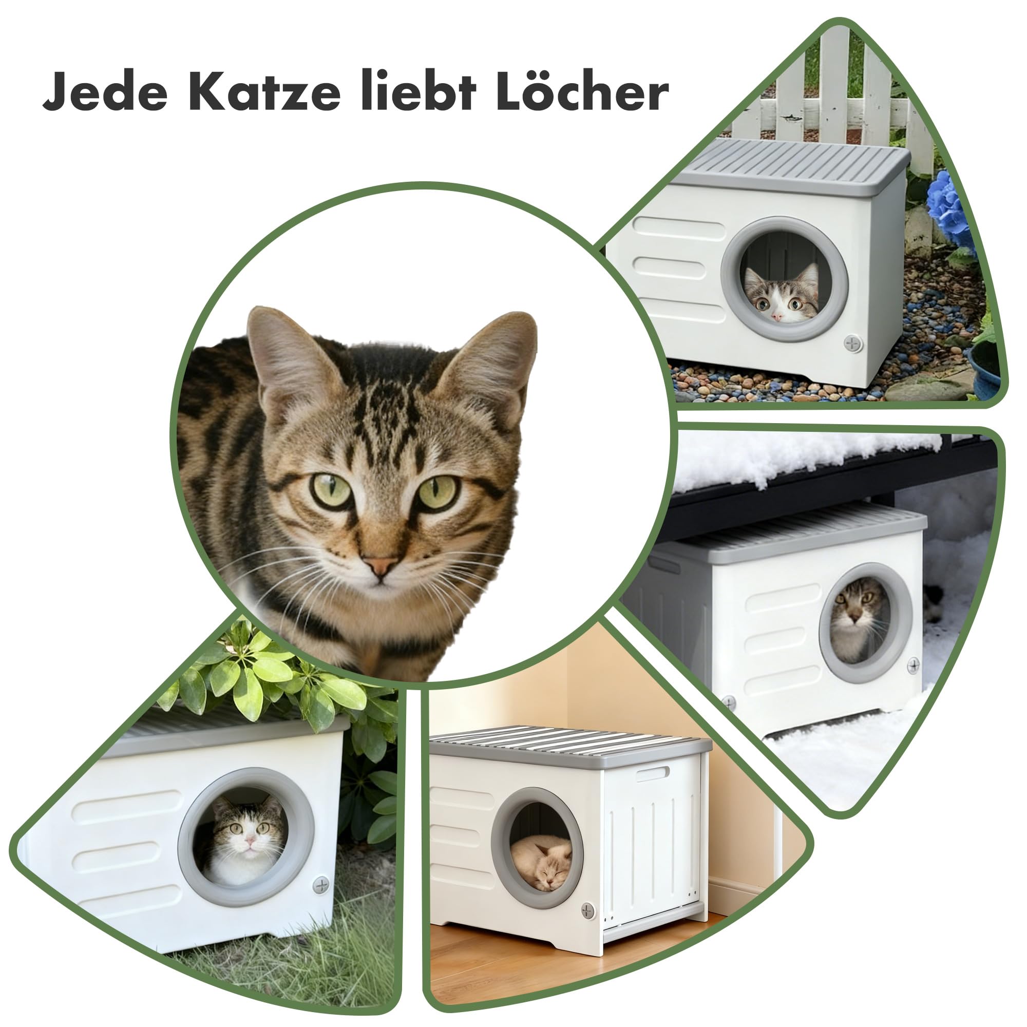 Katzenhaus Outdoor Wetterfest mit Kissen (Grau und Weiß)
