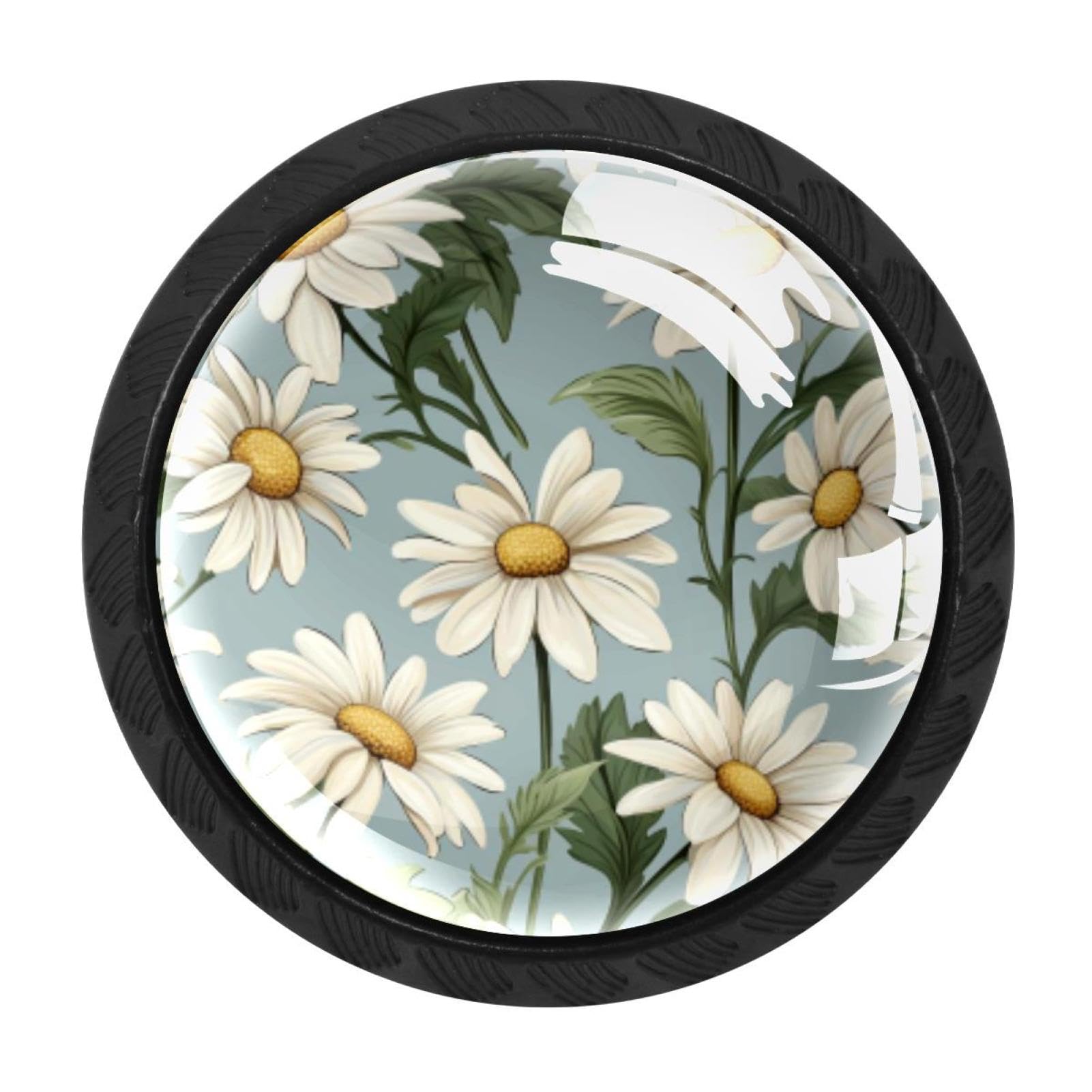 CHENZZZZ 4 Pieces Daisy Kitchen Cabinet Knobs Drawer Knobs Dresser Knobs Black Knobs Drawer Pulls Dresser Drawer Handles Knobs for Dresser Drawers