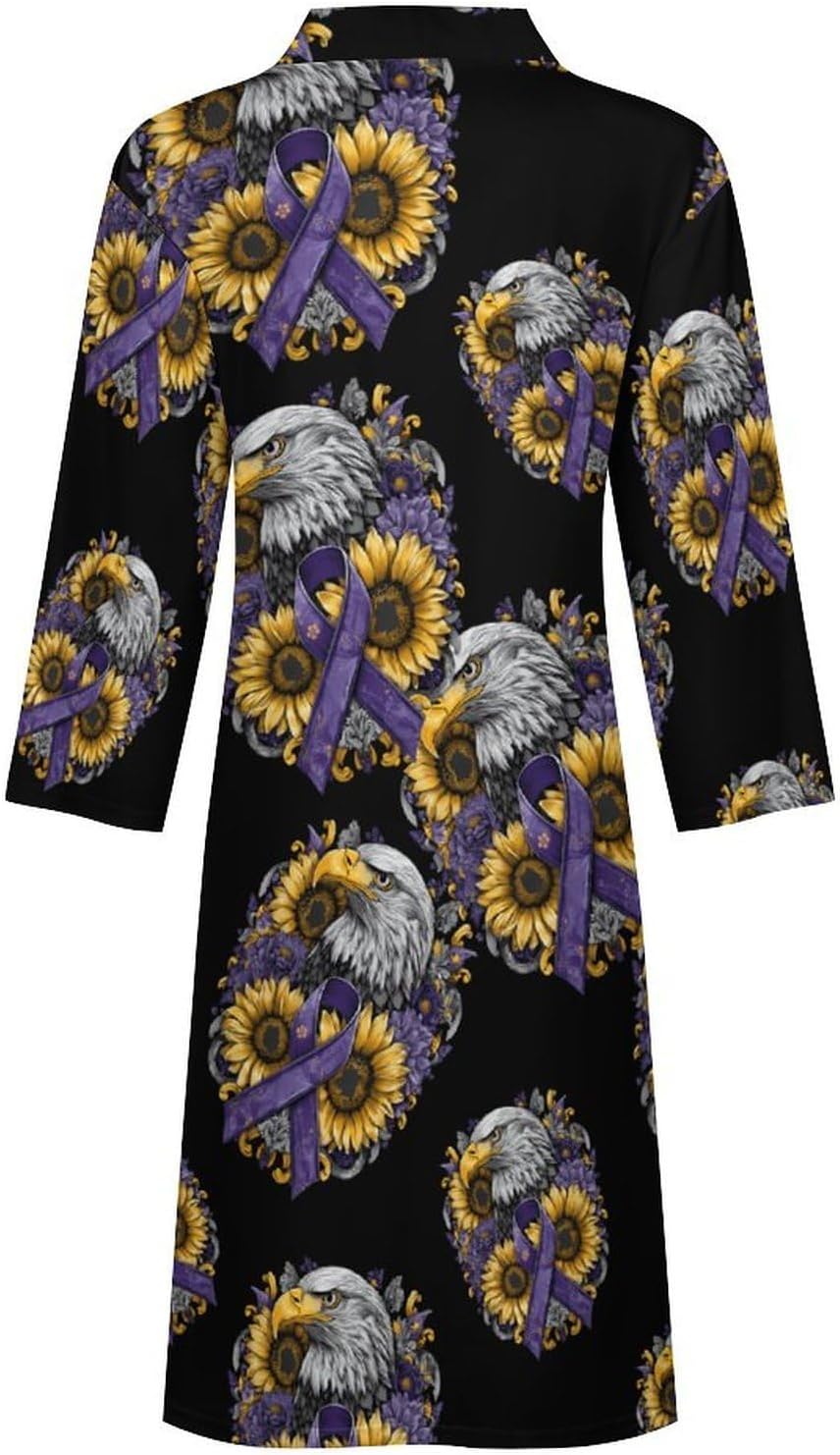 Cancer Awareness Sunflowers Casual Robes Bathrobe Knee Length V-neck Loungewear Sleepwear