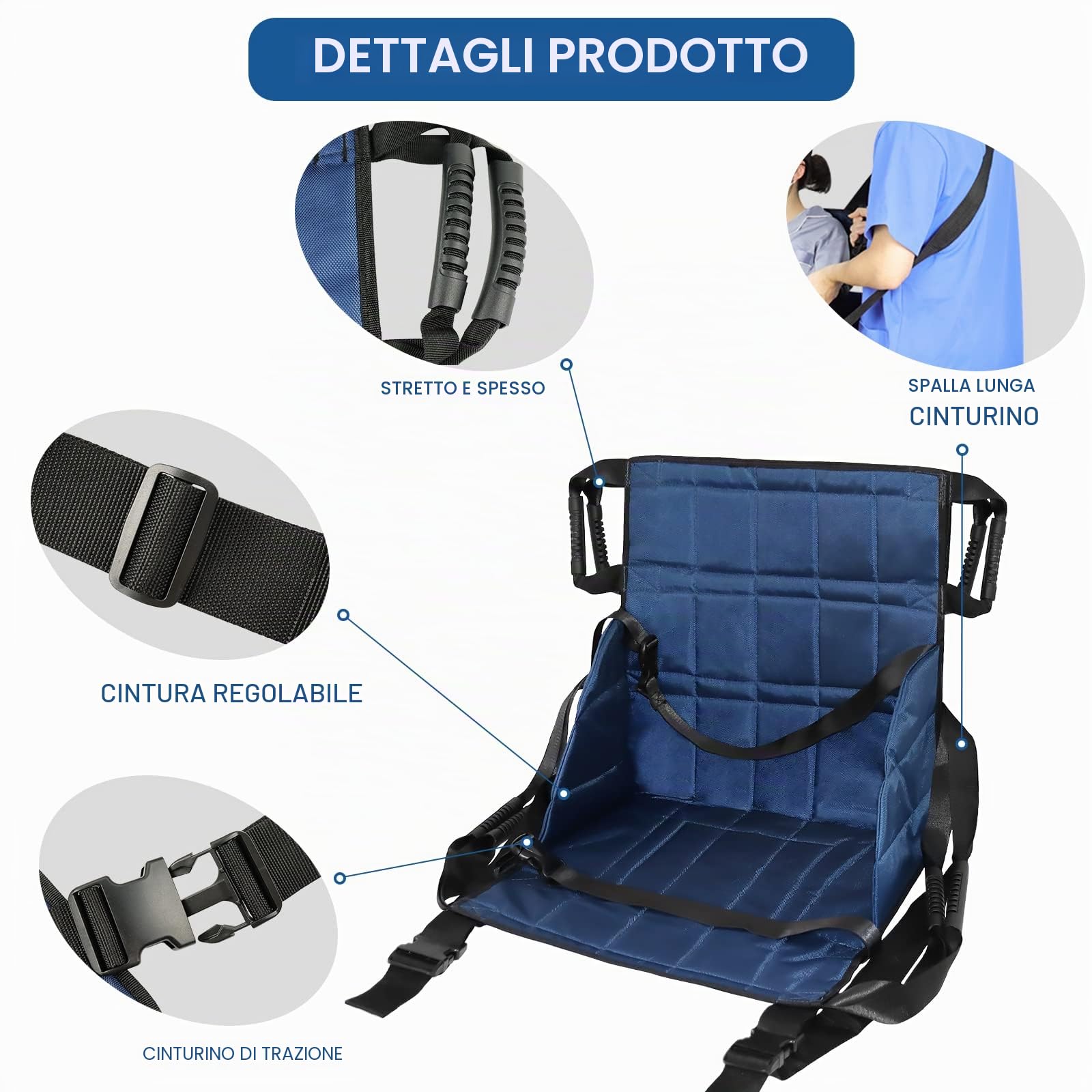 LOSCHEN Transfer - Tracolla per il trasferimento di tutto il corpo, imbottitura per il sollevamento dei pazienti, per anziani, trasferimento di mobilità, cintura di sicurezza (blu scuro)