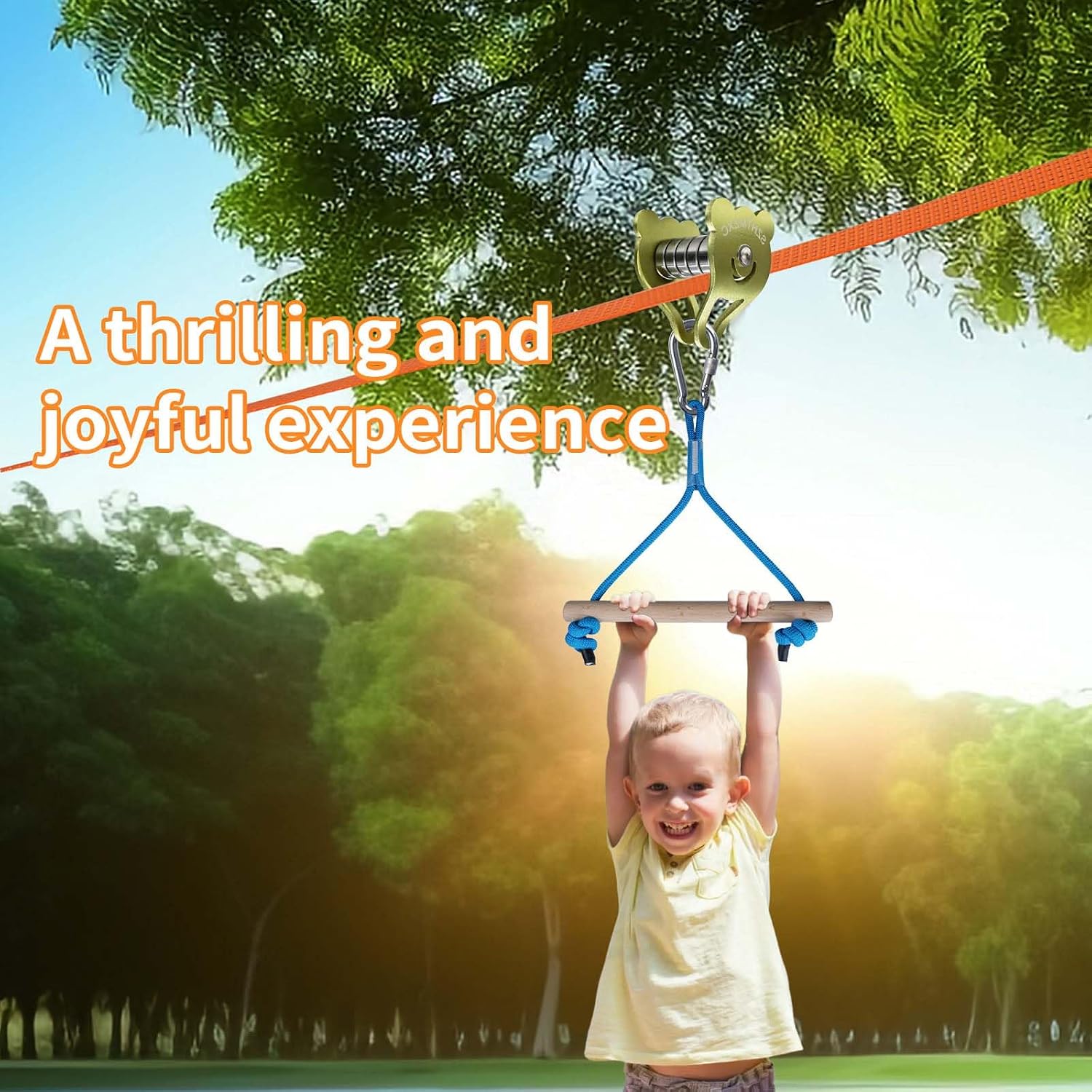 Kid Zipline Bear Pulley, Ninja Slackline Slider with Brake Stopper