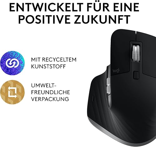Logitech MX Master 3S für Mac - Kabellose Bluetooth-Maus mit ultraschnellem Scrollen, Ergo, 8K DPI, Glas-Tracking, Leise Klicks, USB-C, Apple, iPad - Space Grey - 6
