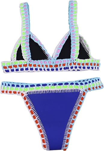 Miniatura 7 de AIBEARTY Conjunto de traje de baño de dos piezas para mujer, bikini de ganchillo tejido a mano, sexy, estilo bohemio, triángulo, bañador de baño