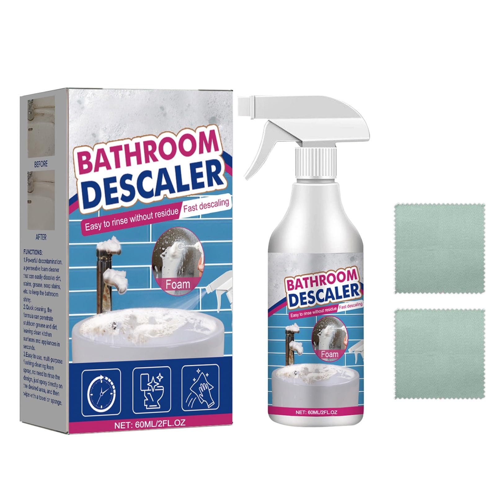 Bathroom Descaler Foam Cleaner Spray - Stubborn Stains Remover, All-Purpose Foaming Cleaner for Bathtub, Toilet, Sink, Glass with Fresh Scent (1)
