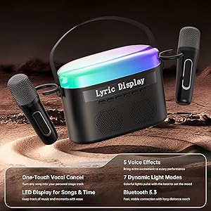Karaoke Machine for Kids & Adults with Lyrics Display Screen Portable Bluetooth 5.3 Karaoke Speaker with High Power Dual Speakers with Timer White Noise & Night Light Home & Outdoor Party (Black)