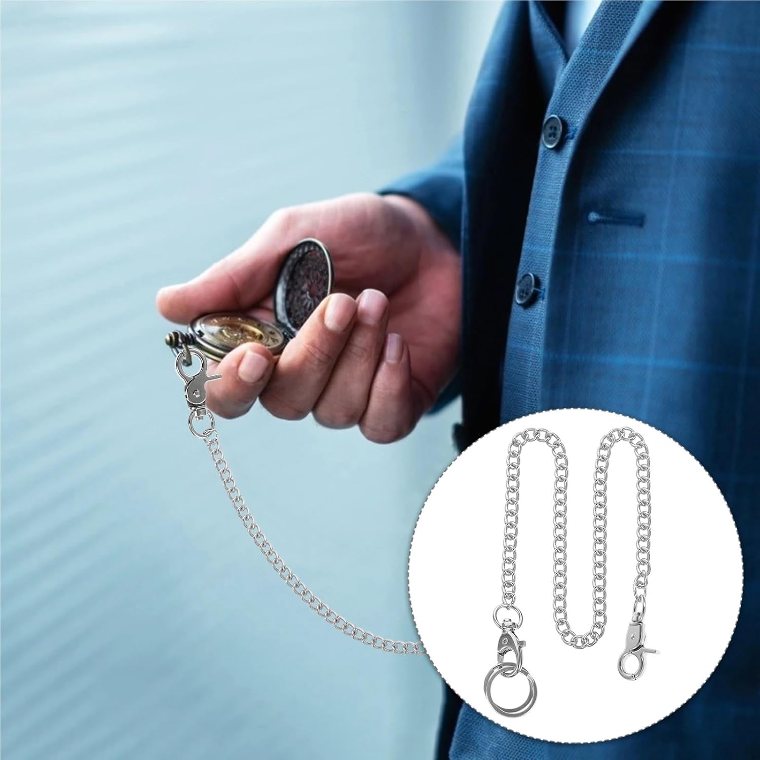 Pocket Watch Swivel Clip Chain 8pcs Stainless Steel Clothes Hanging Chain Pocket Watch Metal Handbags Tote Key Chains Buckle