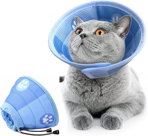 Idepet Collar ajustable con cono de gato, suave y lindo collar de recuperación de gatos, collar E protector para mascotas después de cirugía,