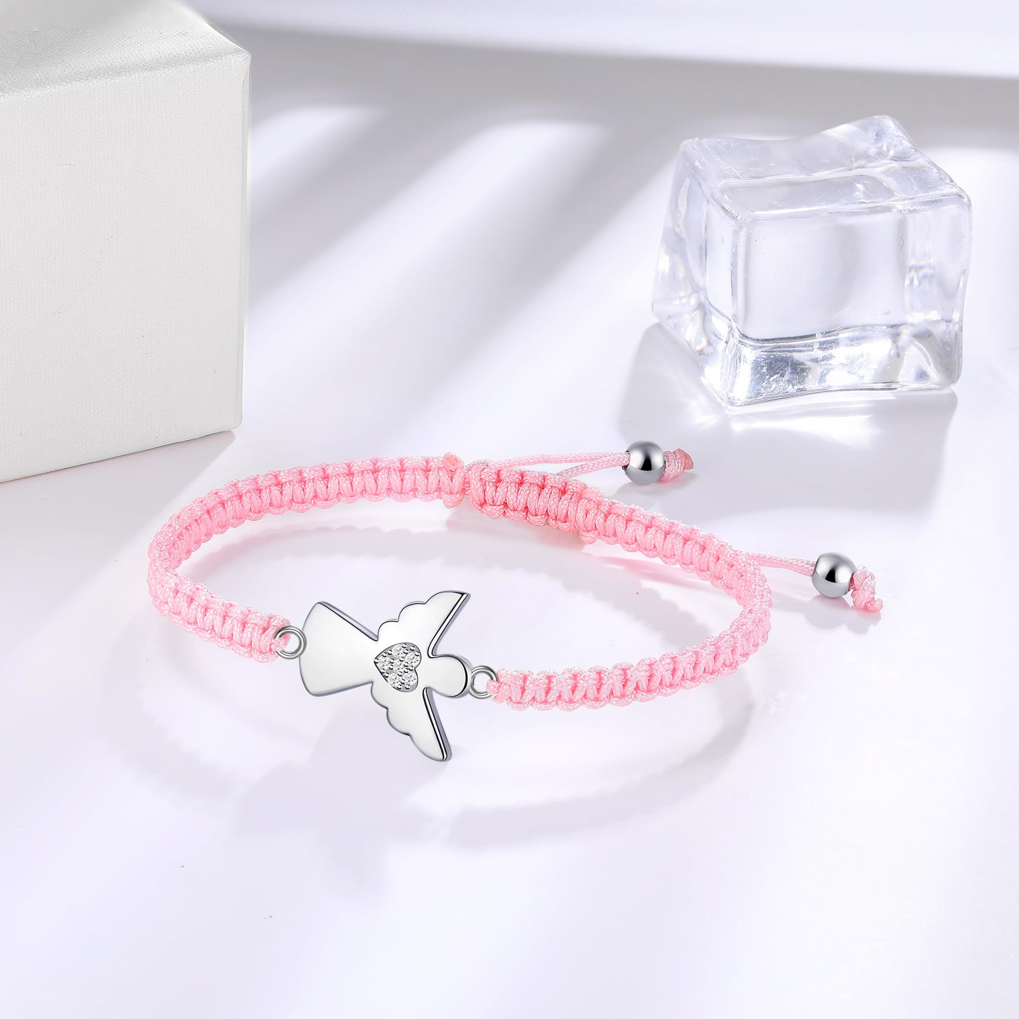 Jrêveinfini Pulsera de Ángel Guardián con Zirconitas Transparentes, Plata de Ley 925, Adecuada para Mujeres y Niñas