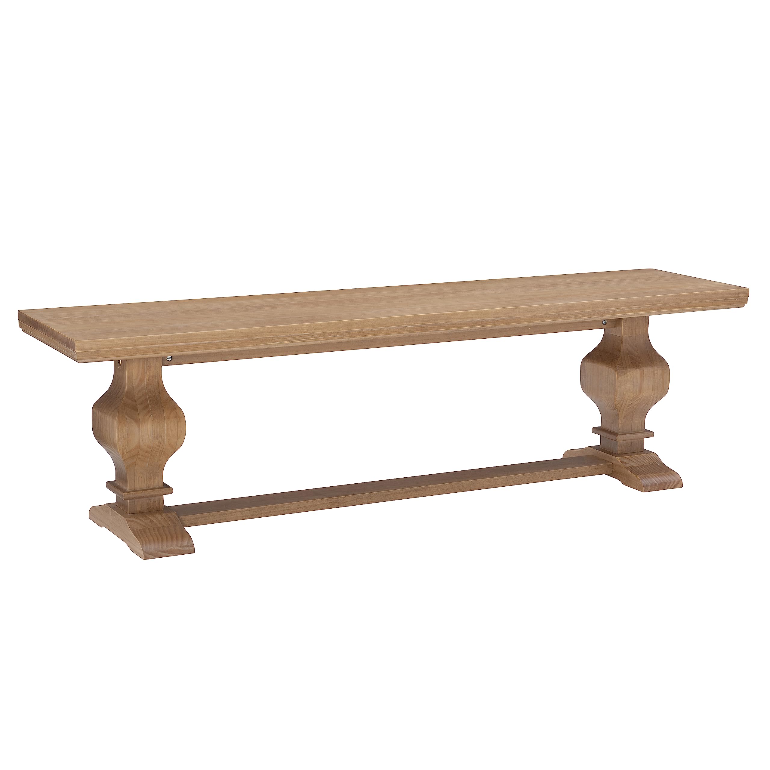 Powell Sophia Natural Pine Wooden Dining Bench with Classic Pedestal Legs