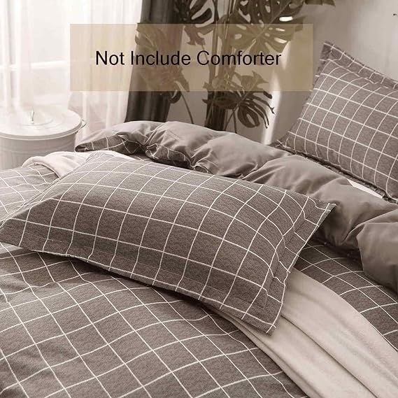 Nanko Grid Duvet Cover Twin Set, 2 Pieces 1200 TC Luxury Microfiber Down Comforter Quilt Cover with Zipper Closure, Ties - Grey Modern Bedding for Men Teen Seniors, Plaid Gray Brown