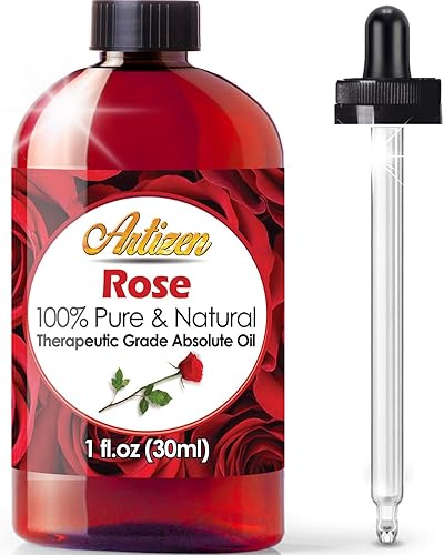 Artizen Aceite esencial de rosa de grado terapéutico botella enorme de 1 onza perfecto para aromaterapia relajación terapia de la piel y mucho más