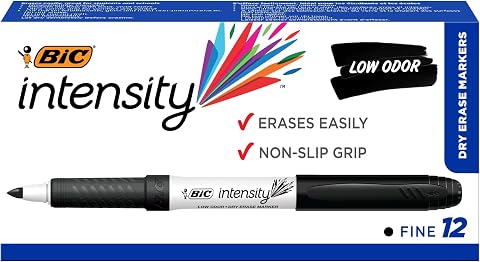 BIC Intensity Black Low Odor Dry Erase Markers, Fine Tip, 12-Count Pack