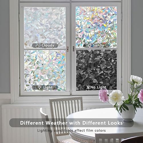 Miniatura 10 de Donox Película de privacidad para ventana, adhesivos estáticos, vinilo 3D, calcomanías de arco iris, no adhesivas, vinilo reflectante extraíble para