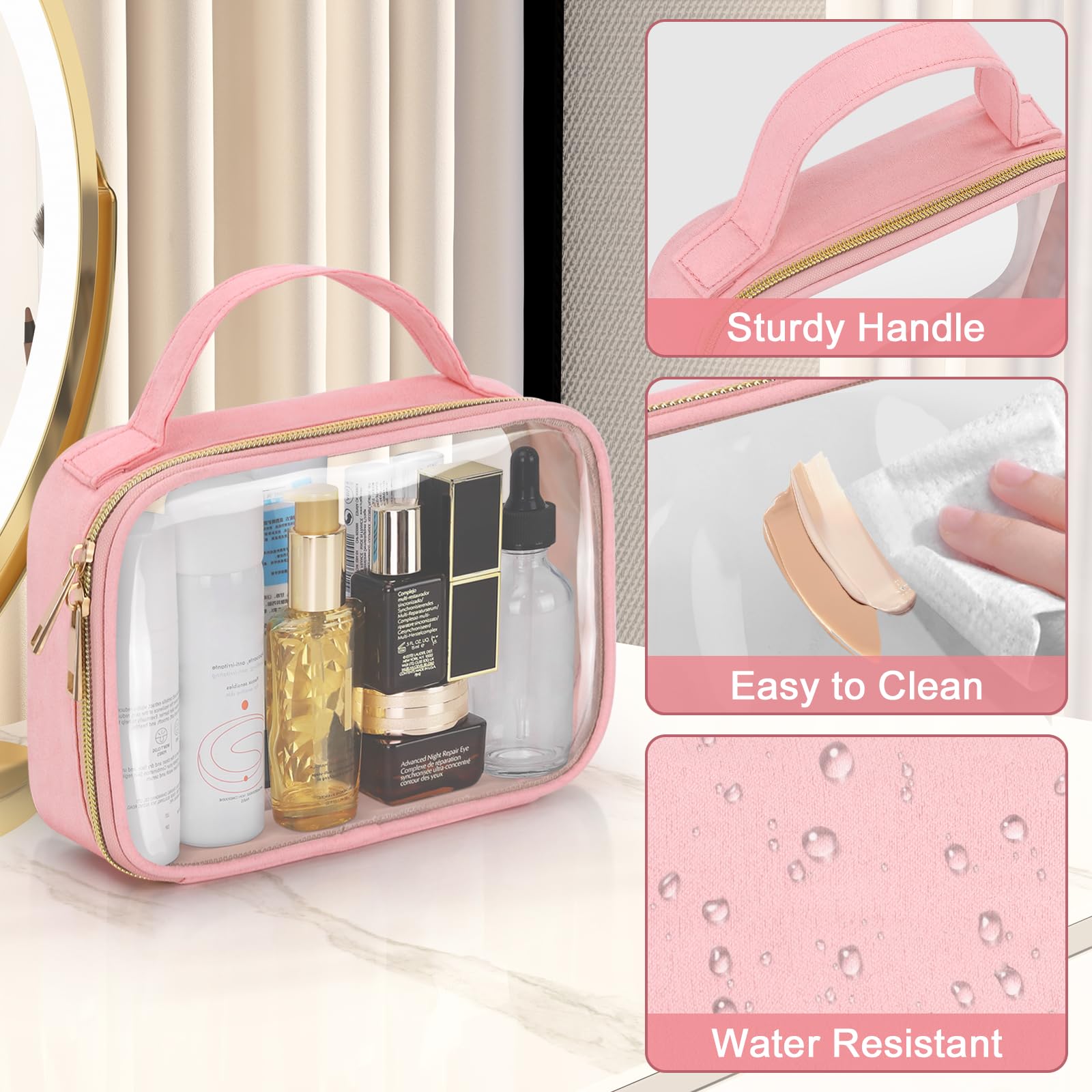 Wedama Neceser aprobado por la TSA, paquete de 2 bolsas de maquillaje transparentes con asas, bolsas de aseo transparentes de tamaño cuarto de galón, bolsas de cosméticos transparentes de PVC para