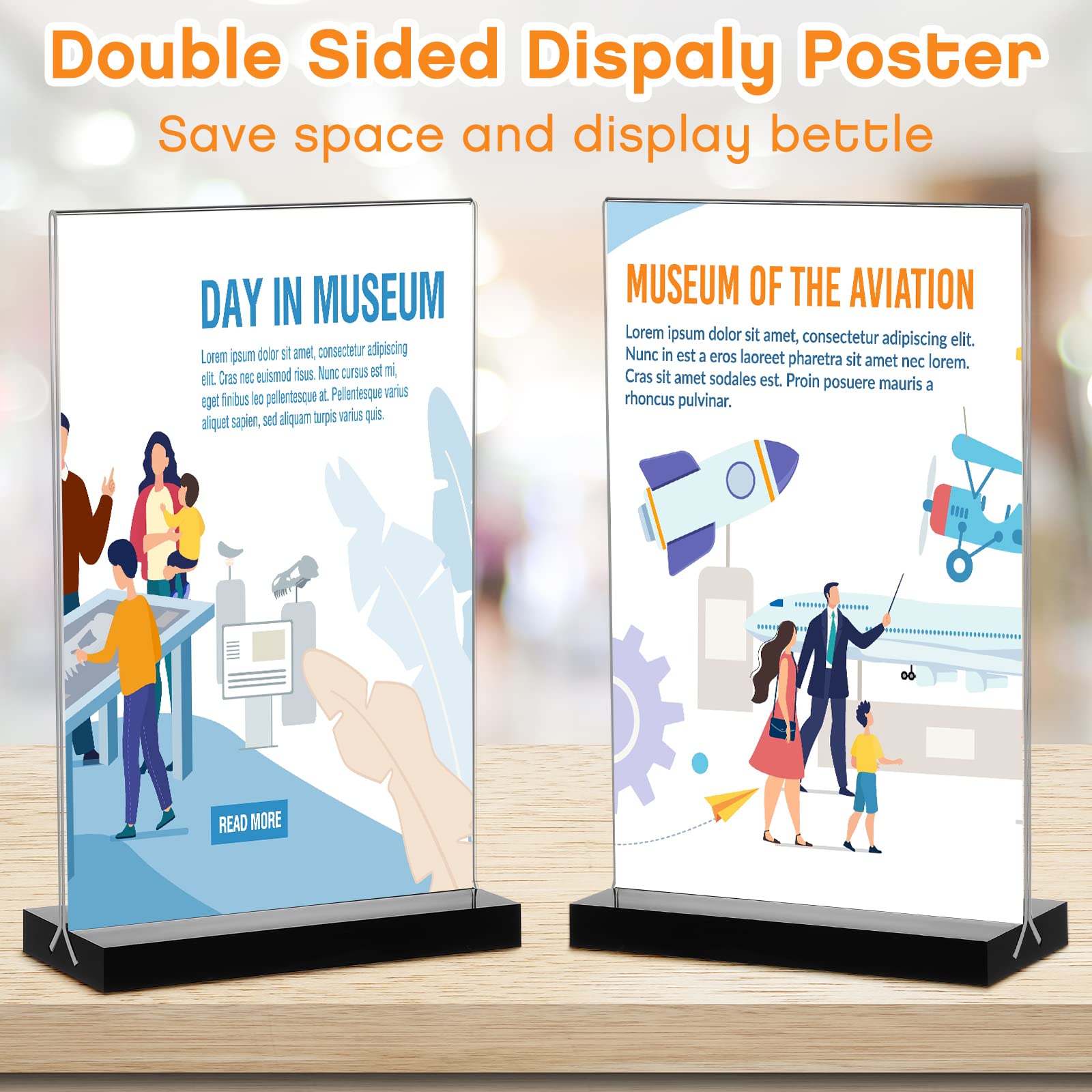 Poster Display Rack, Clear Acrylic Sign Stand with Literature Dispenser for  (2) 22”w x 28”h Images – Lucite Signage Holder Includes Space for 10  Pockets 