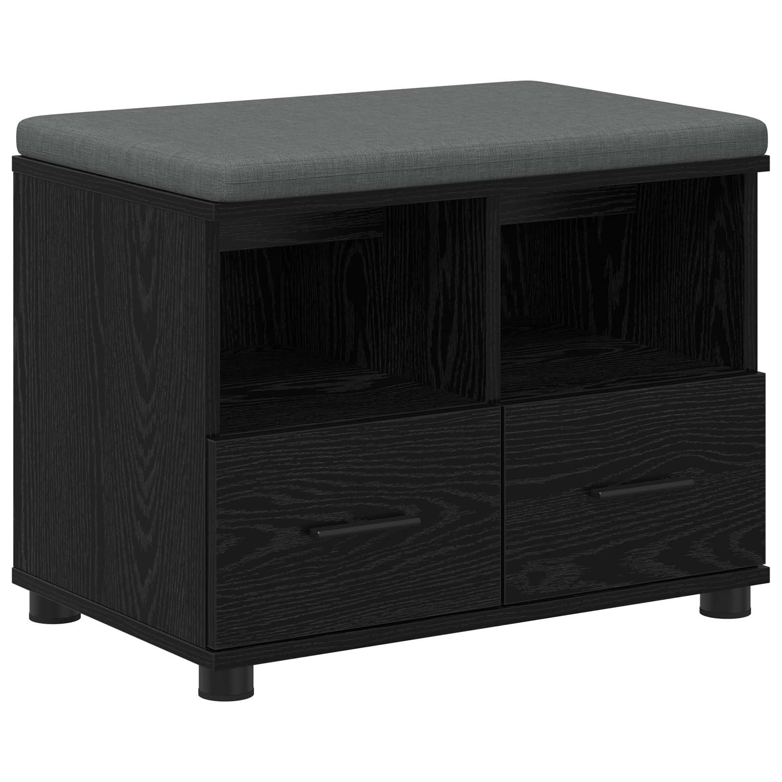 Banc en bois haut de gamme chêne noir avec coussin et tiroirs de rangement