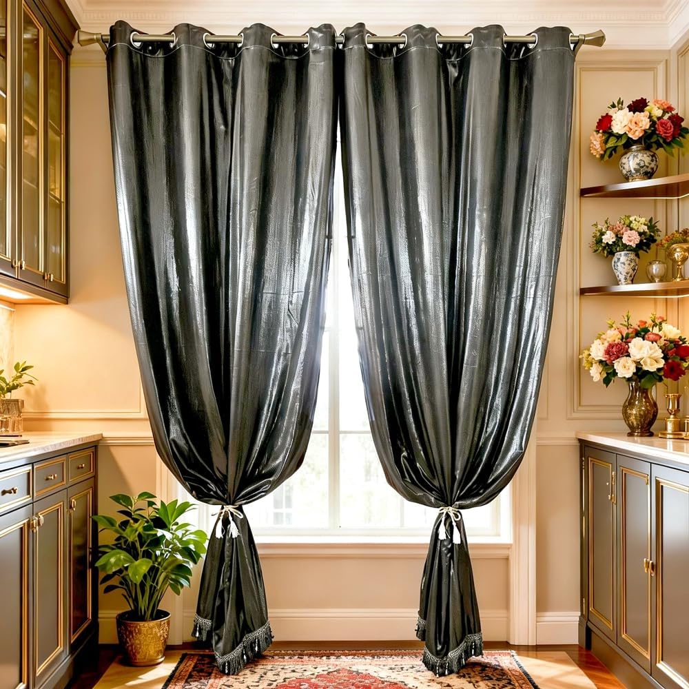 Amidoudou 1 Pair Double Layer Blackout Curtains for Bedroom Luxury Shiny Curtains for Living Room Shimmer Curtains (Grey,54x90 Inch)