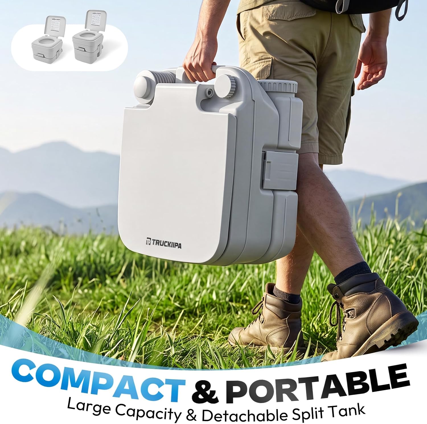Truckiipa Portable Toilet for Camping, 5.3 Gallon Portable Toilet, RV Toilet with 3.96 Gal Detachable Waste Tank for Adult, Leak-Proof Odor Control Camping Toilet for RV, Boat, Trips