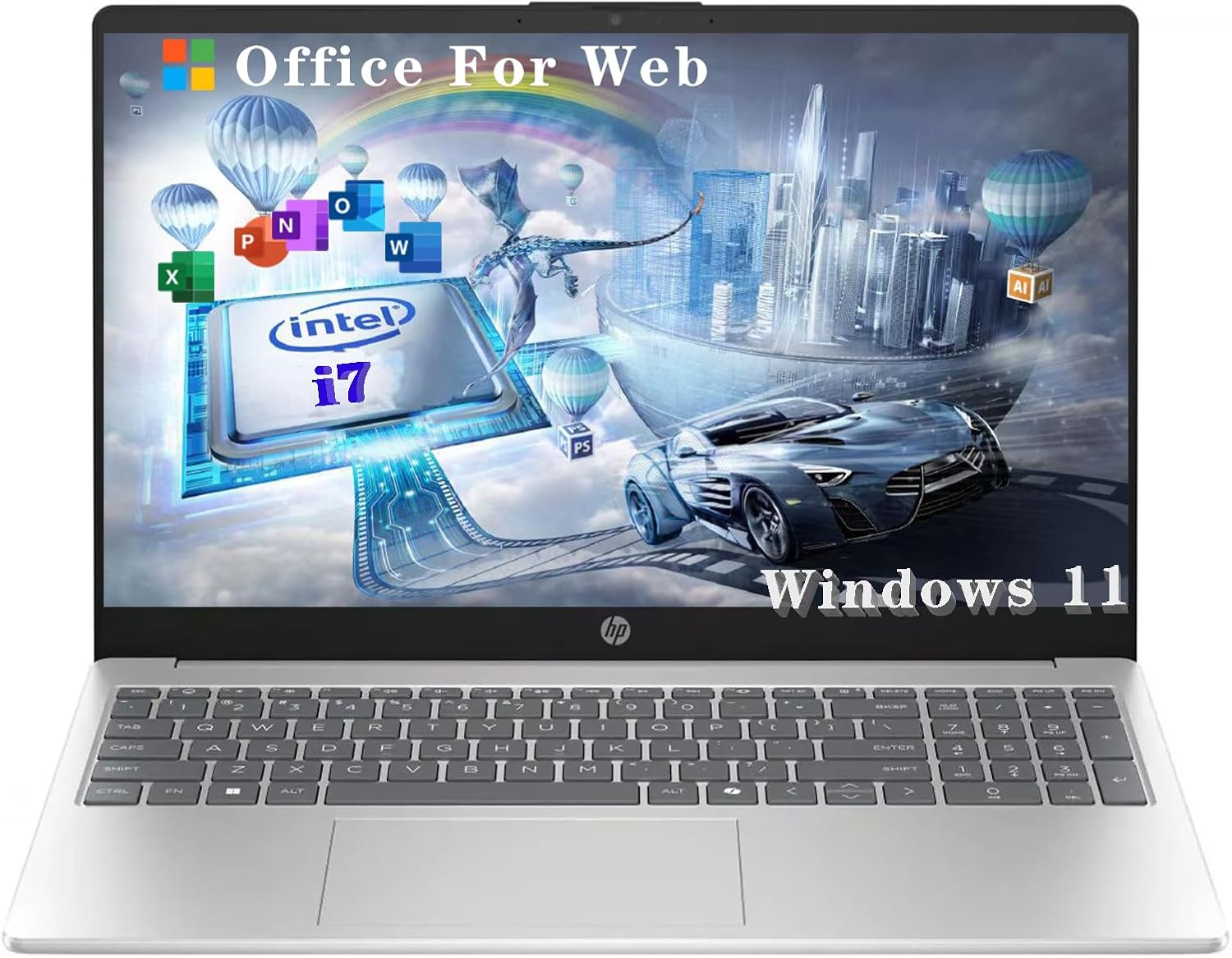 HP 15.6" Laptop, 15.6" FHD IPS Screen Notebook, Intel 12th Core i7-1255U, Office 365 for The Web, Numeric Keypad, Webcam, HDMI, Wi-Fi, Windows 11 Home, Natural Silver (32GB RAM | 2TB SSD)
