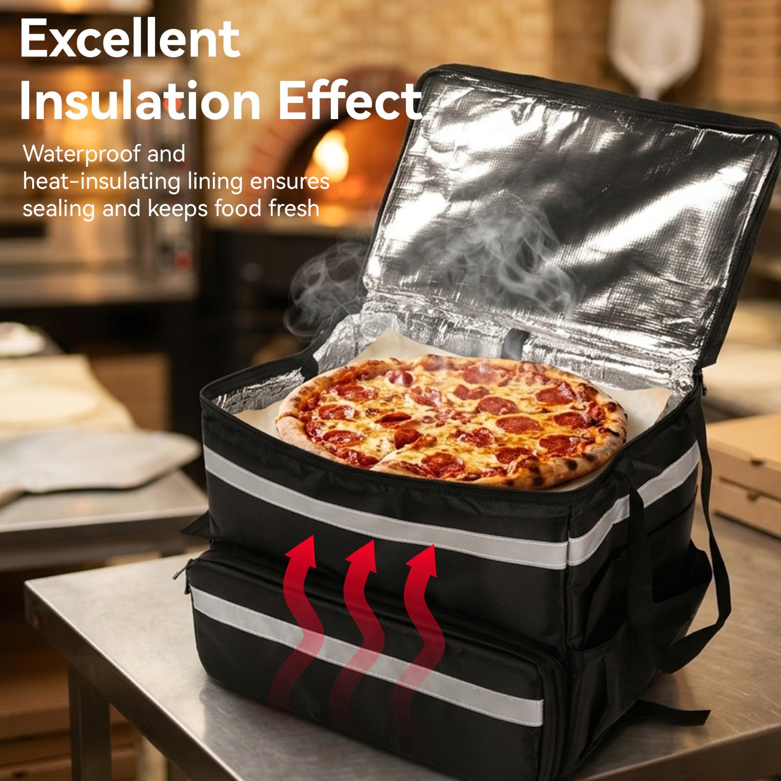 Zaino per consegna cibo, borse per consegna coibentate espandibili per bici da asporto, borsa da asporto per pizza in tessuto Oxford 1680D per bici CALDA/FREDDA