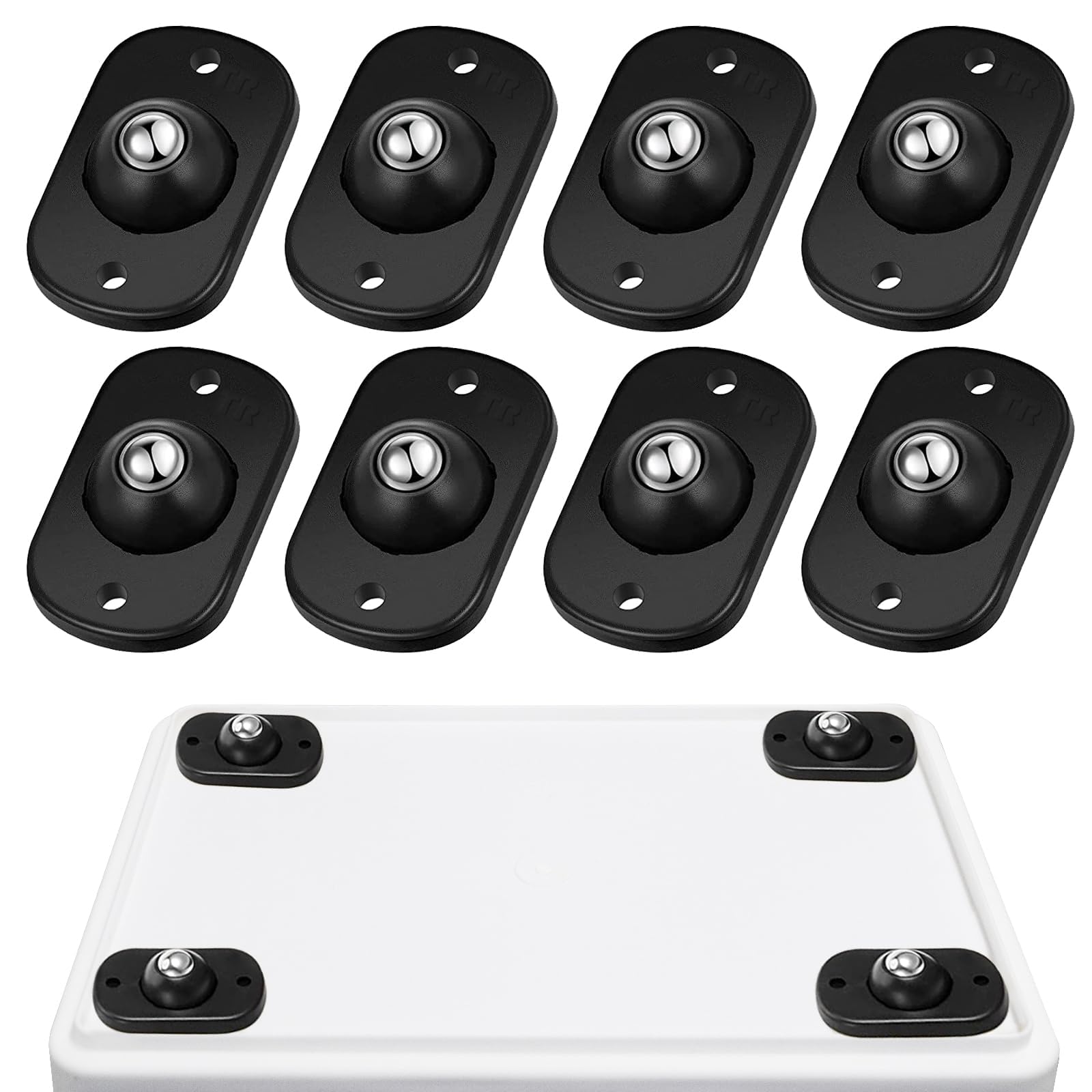 Self Adhesive Mini Caster Wheels, Sticky Pulley for Trash Can, Storage Box, Small Furniture (8, Black-Swivel)