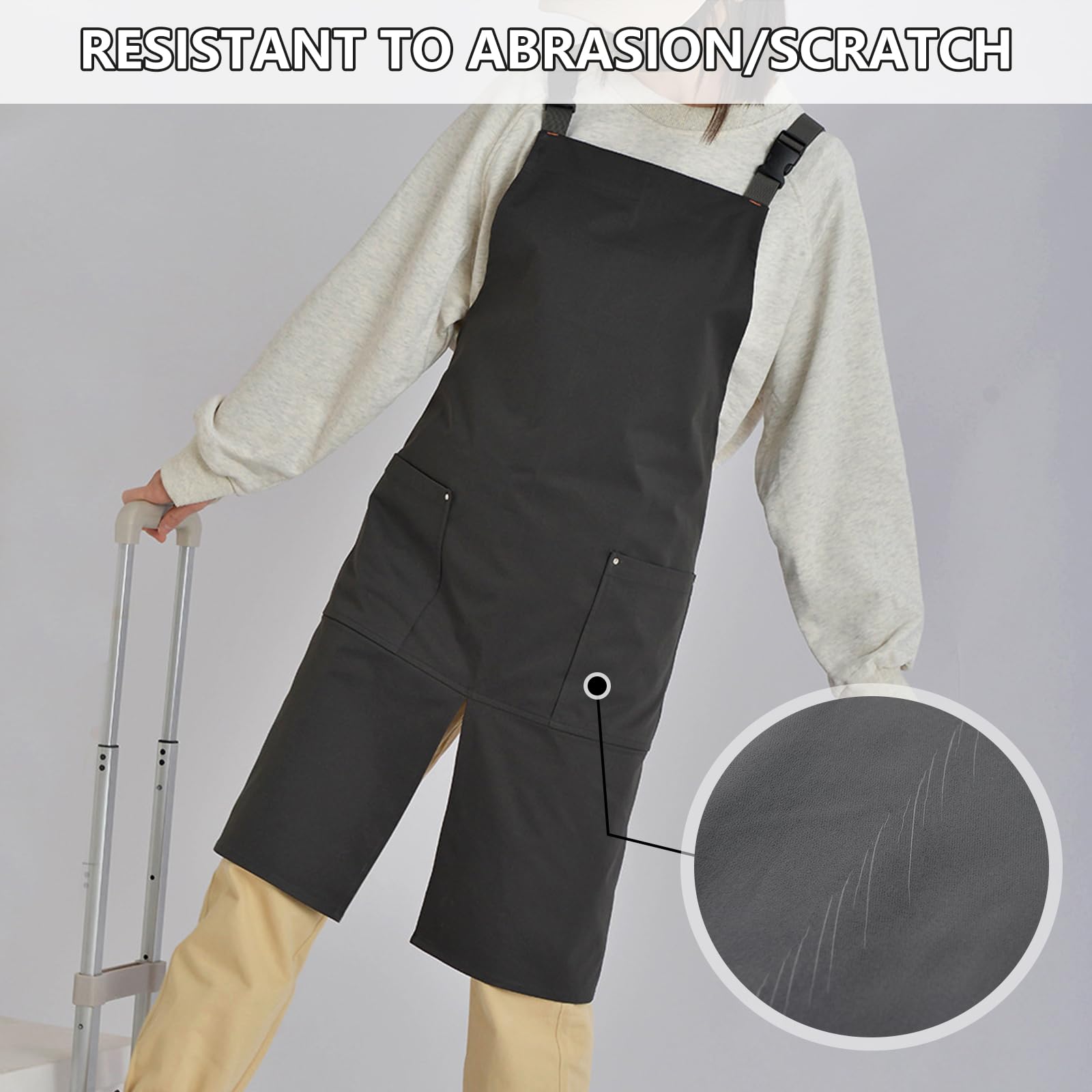 Delantal de lona impermeable con correas ajustables para el cuello y la cintura, bolsillos delanteros grandes para teléfonos de herramientas