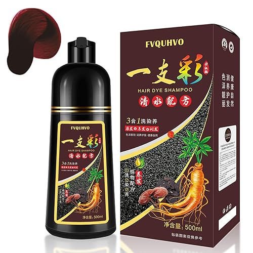 Fedulili Champú de tinte para el cabello de vino tinto oscuro, 3 en 1, 100% cobertura de cabello gris, semipermanente, dura 4 semanas, kit de tinte