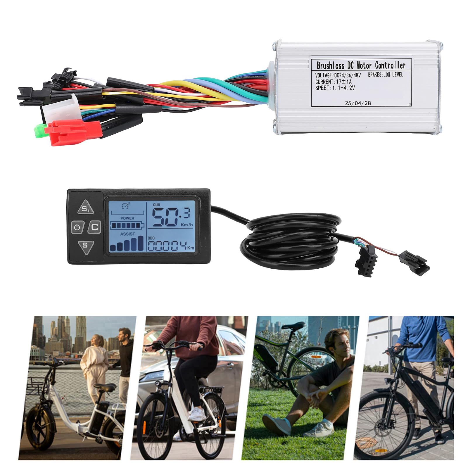 BuyWeek Kit de Contrôleur de Moteur sans Balais pour Vélo Électrique, DC 36V 48V 250W 350W 17A 3 Modes Contrôleur à Onde Sinusoïdale avec Panneau d'Affichage LCD S861 pour Trotinette Électrique