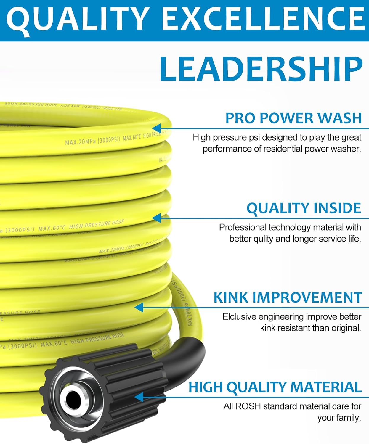 RY31HPH01 Flexible electric Pressure Washer Hose for Ryobi Power Washer Replacement Parts, Kink Resistant Power Pressure Washer Hose 35 FT x 1/4" (35 ft Pressure Washing Extension Hose)