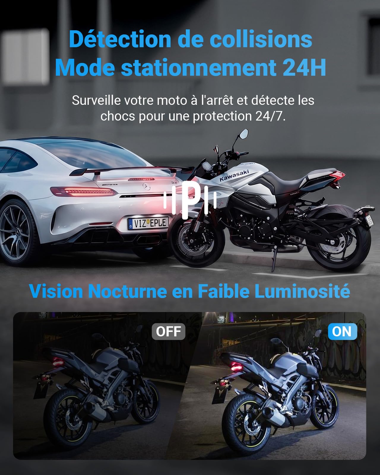 VANTRUE F1 4K+1080P Caméra de Moto étanche IP67，5GHz WiFi GPS Dashcam Moto Avant et Arrière, Alertes Vocales, 24H Détection de Collision，Statistiques de Kilométrage，WDR & HDR & Appli,300° Max 512G