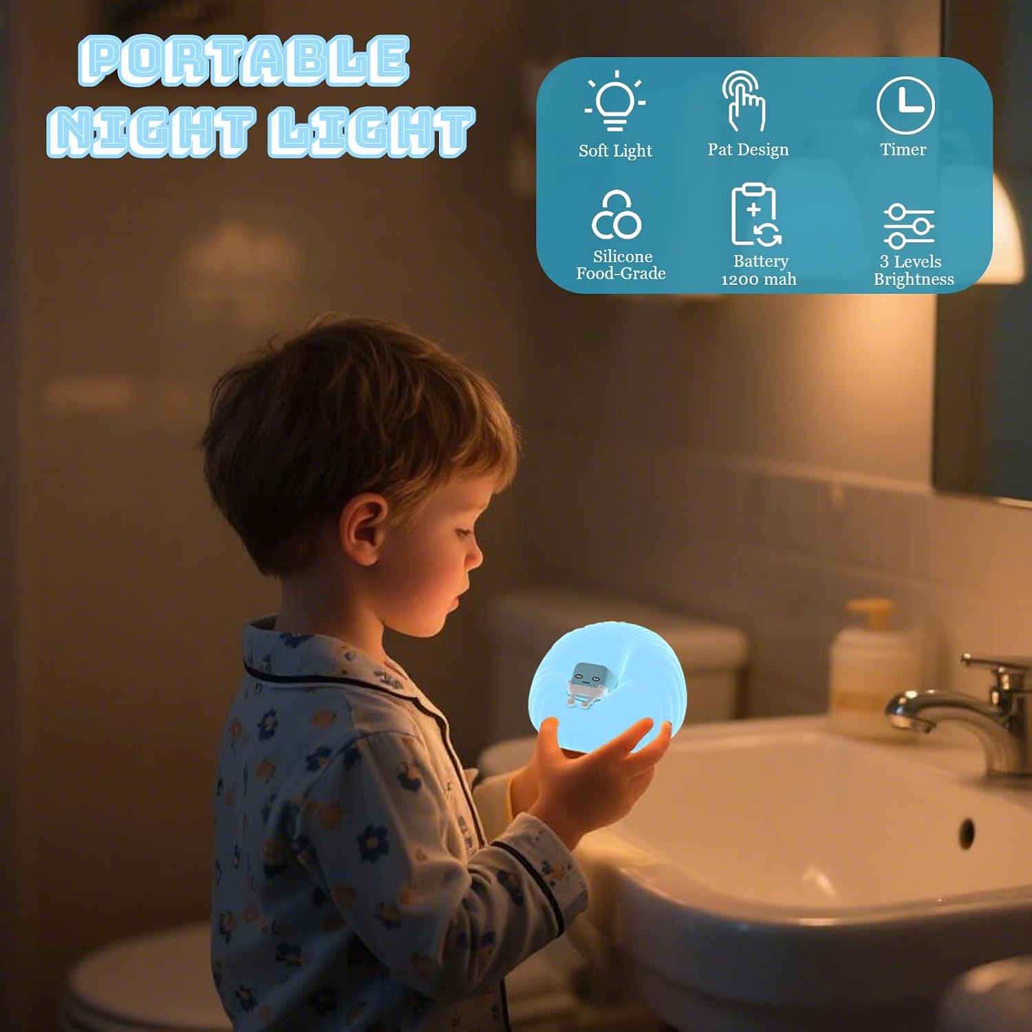 Cute Sofa Night Light for Kids - Dimmable Silicone Touch Lamp with Timer, Portable Squishy Night Light for Baby Nursery Rechargeable Sofa Lamps Lights for Kids Room Decor Gifts for Toddler (Blue) image 3