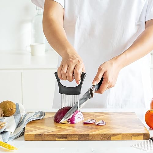 Miniatura 2 de Soporte de cebolla para rebanar  Cortador de cebolla de acero inoxidable y soporte de verduras herramienta de corte para cebollas, tomates,