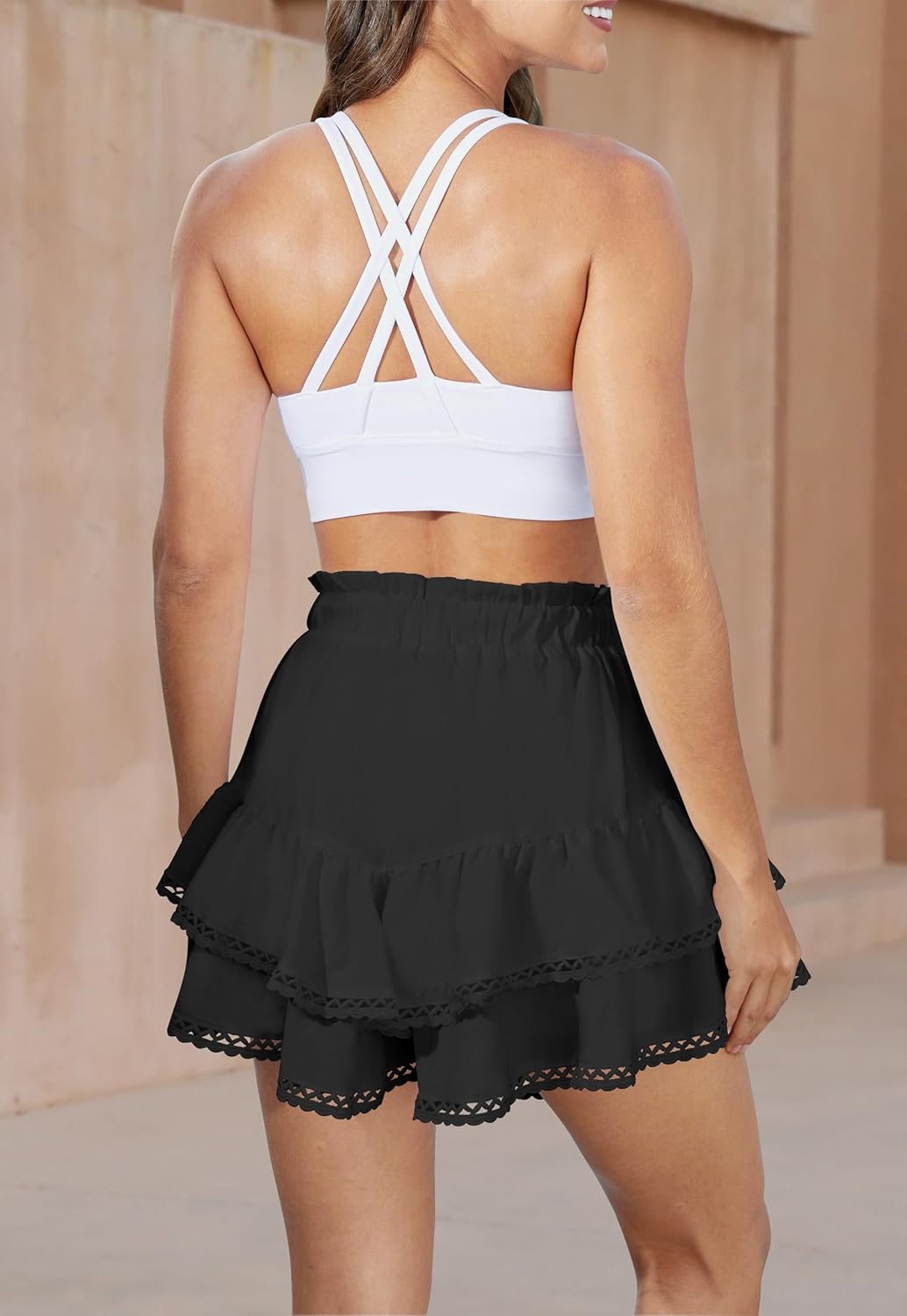 Ruffle Skorts for Woman Boho Tiered Flowy Short Skirt High Waist Mini Skirts Casual Summer Beach Outfits - Image 2