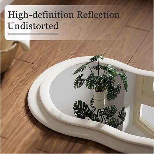 Miniatura 5 de Espejo irregular de 63 x 24 pulgadas de longitud completa, espejo de suelo ondulado de franela con soporte, espejo de cuerpo completo de pie libre