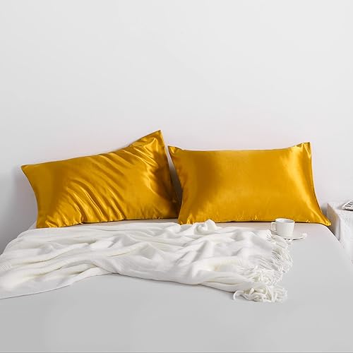 Miniatura 2 de NTBAY Paquete de 2 fundas de almohada estándar de satén para cabello y piel, lujosas y sedosas con cierre de sobre, 20 x 26 pulgadas, marrón dorado