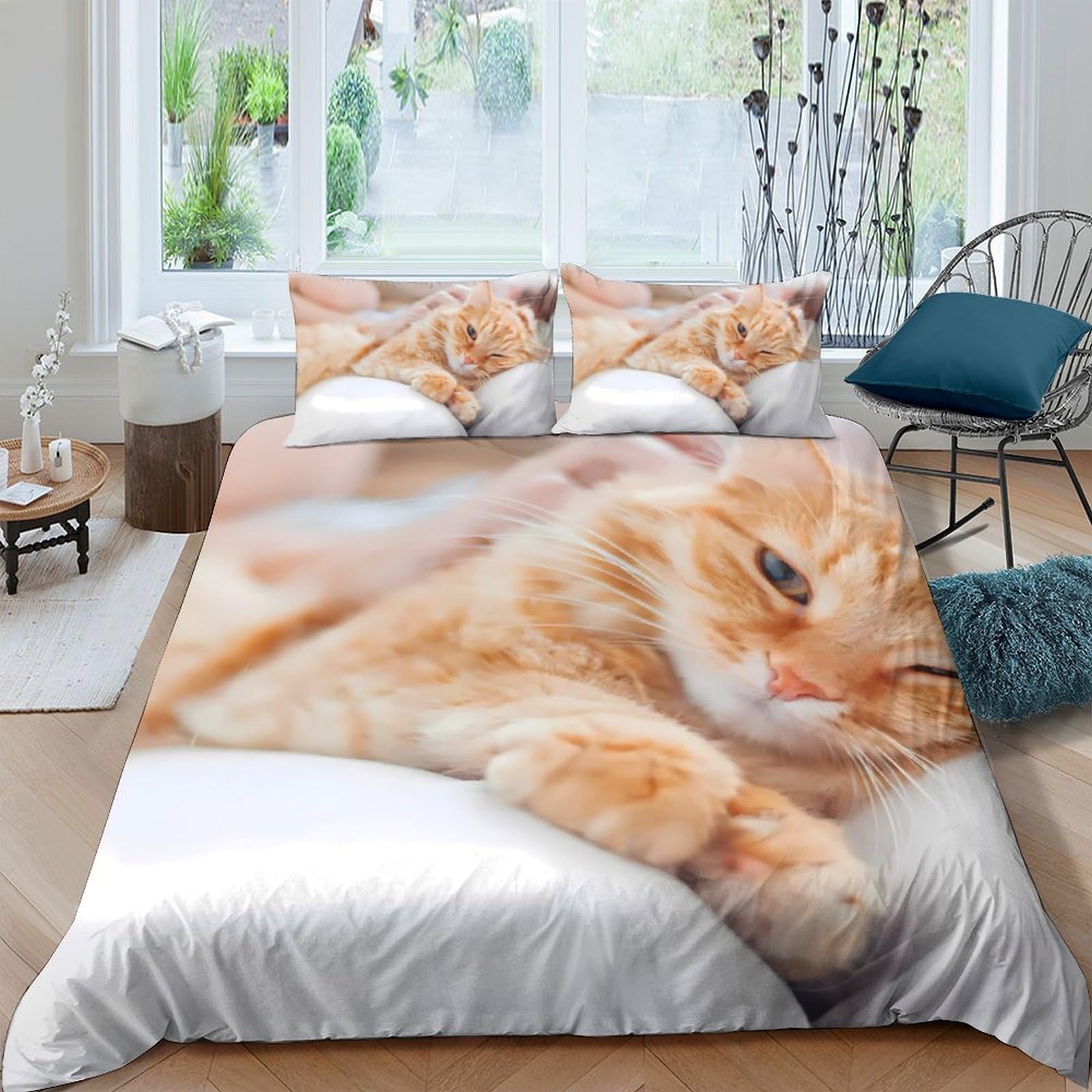 Ctjqhvkz Style-6 3D Printed Ginger Cat Fitted Sheet Microfiber Soft Orange Tabby Mattress Cover For Bedroom Dorm Decor Machine Washable Single（135X200cm）