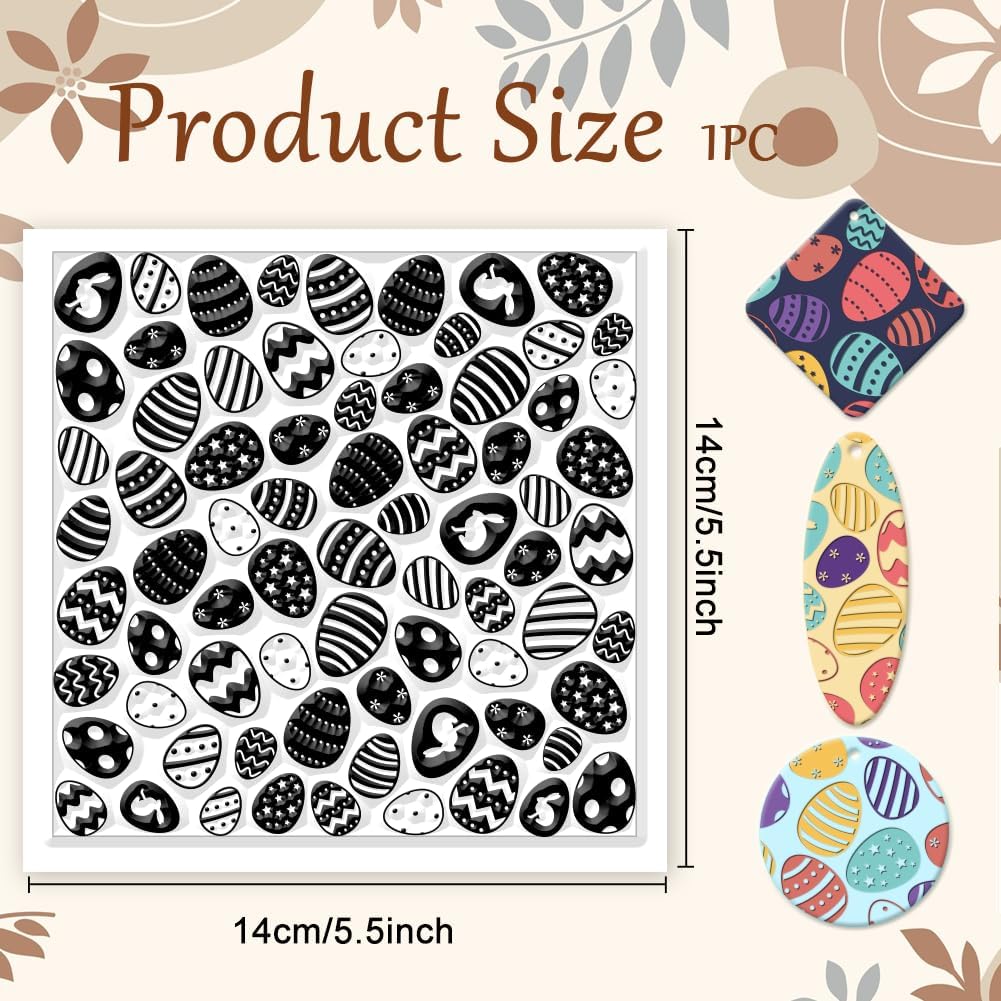 CHGCRAFT Easter Polymer Clay Texture Sheets Easter Eggs Texture Stamp Sheets Rabbit Silicone Texture Stamp Clay Texture Mat Texture Sheets for Polymer Clay Jewelry and Clay Earrings Tools