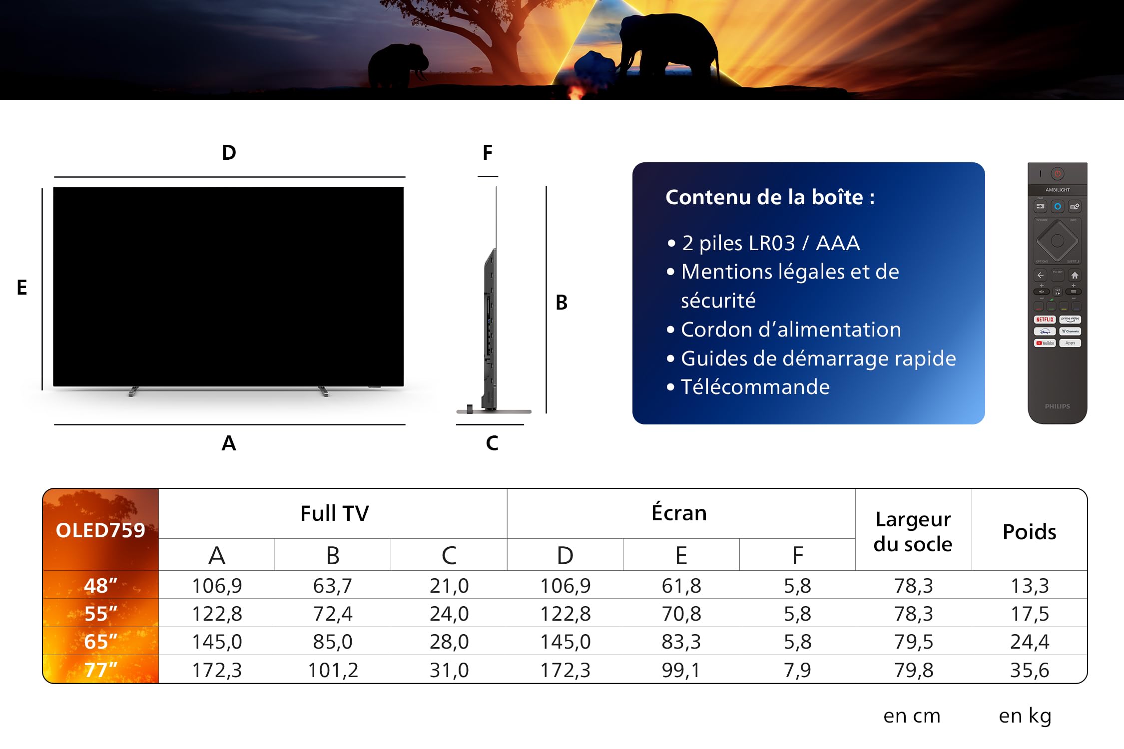 Philips Ambilight 55OLED759 Smart TV OLED 4K - Écran 55 Pouces, Plate-Forme P5 AI Perfect Picture Ultra HD, Titan OS, Dolby Vision et Son Dolby Atmos, Fonctionne avec Alexa et Google Assistant