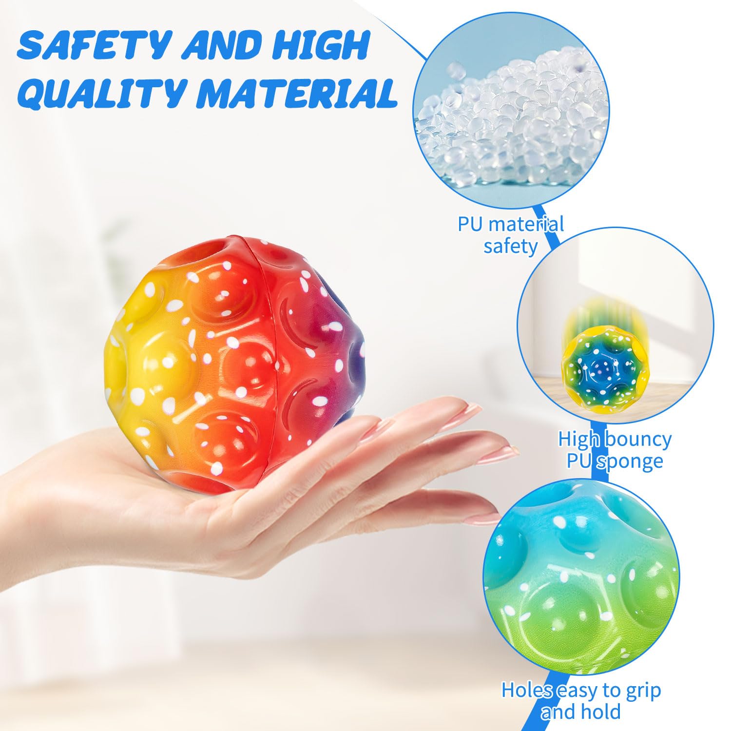 Moon Ball, 4pcs Moonball With Super High Bouncing, PU Sponge Space Bouncy Balls For Kids, Stress Balls For Adults, Exercise Ball For Hand-Eye Coordination, Party Favors - View #7
