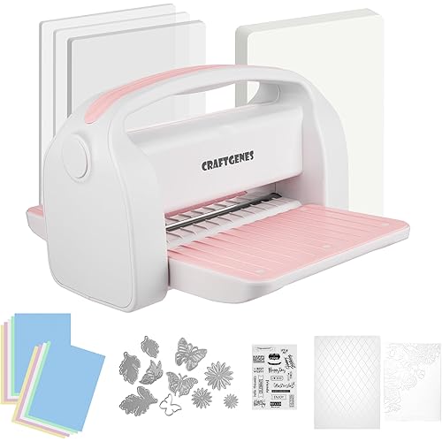 Manual Die Cutting Machine and Embossing Machine, 9'' Opening Size for Cardmaking, Scrapbooking, and DIY Crafts – Foldable Complete Set with A4 Die Cuts, Embossing Folders, and Plates(Pink)