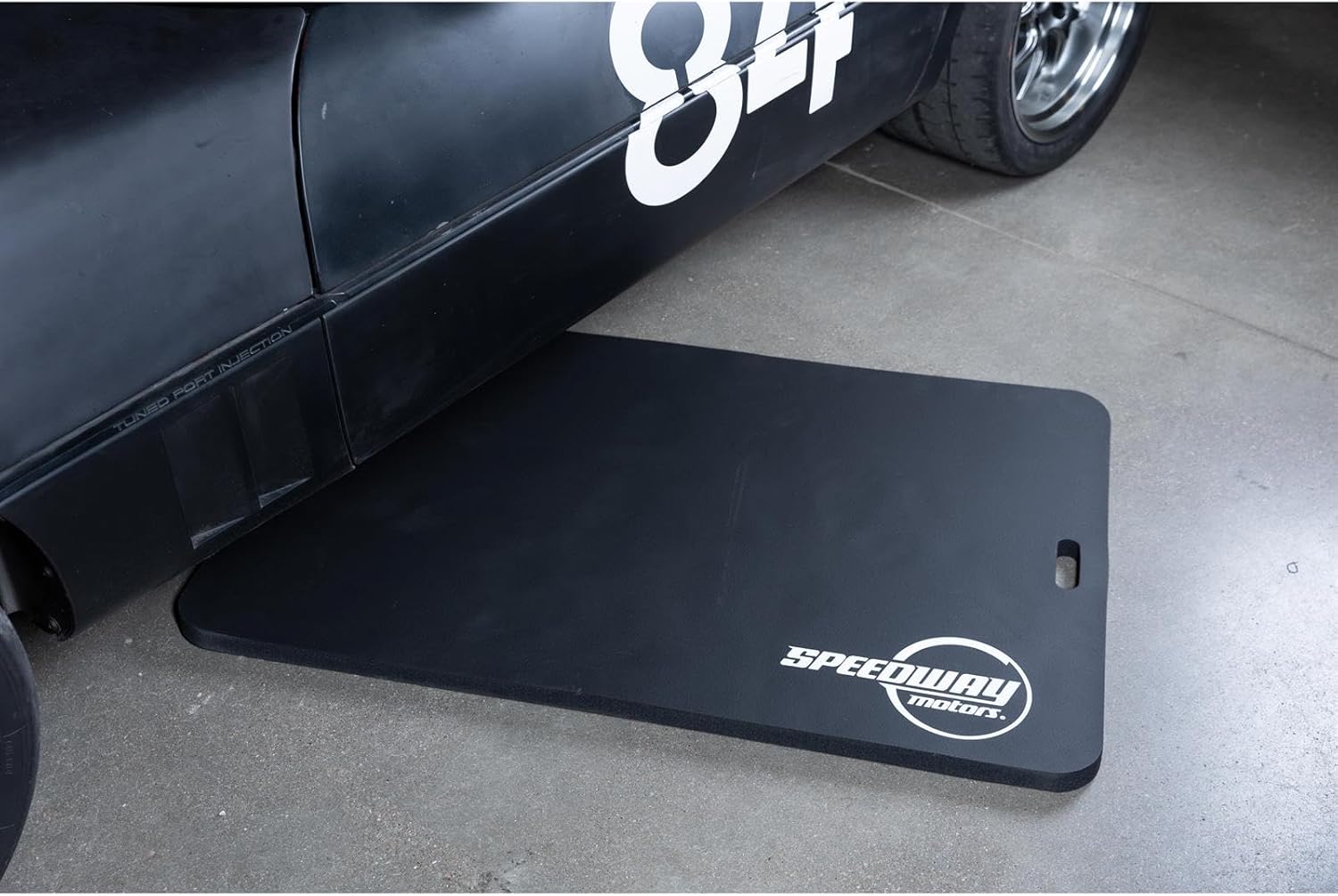Speedway Motors Large Foam Work Mat and Kneeling Pad for Garage or Racing Pits, 46 x 30 x 1 Inch Thick Comfortable Mechanic Pad with Dual Carry Handles for Under-Vehicle Service