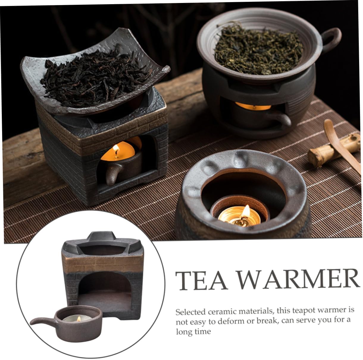 Happyyami Ceramic Tea Warmer Retro Design Home Teapot Heater 1 Set of Teapot Warmer for Brewing Loose Leaf Tea Table Decoration