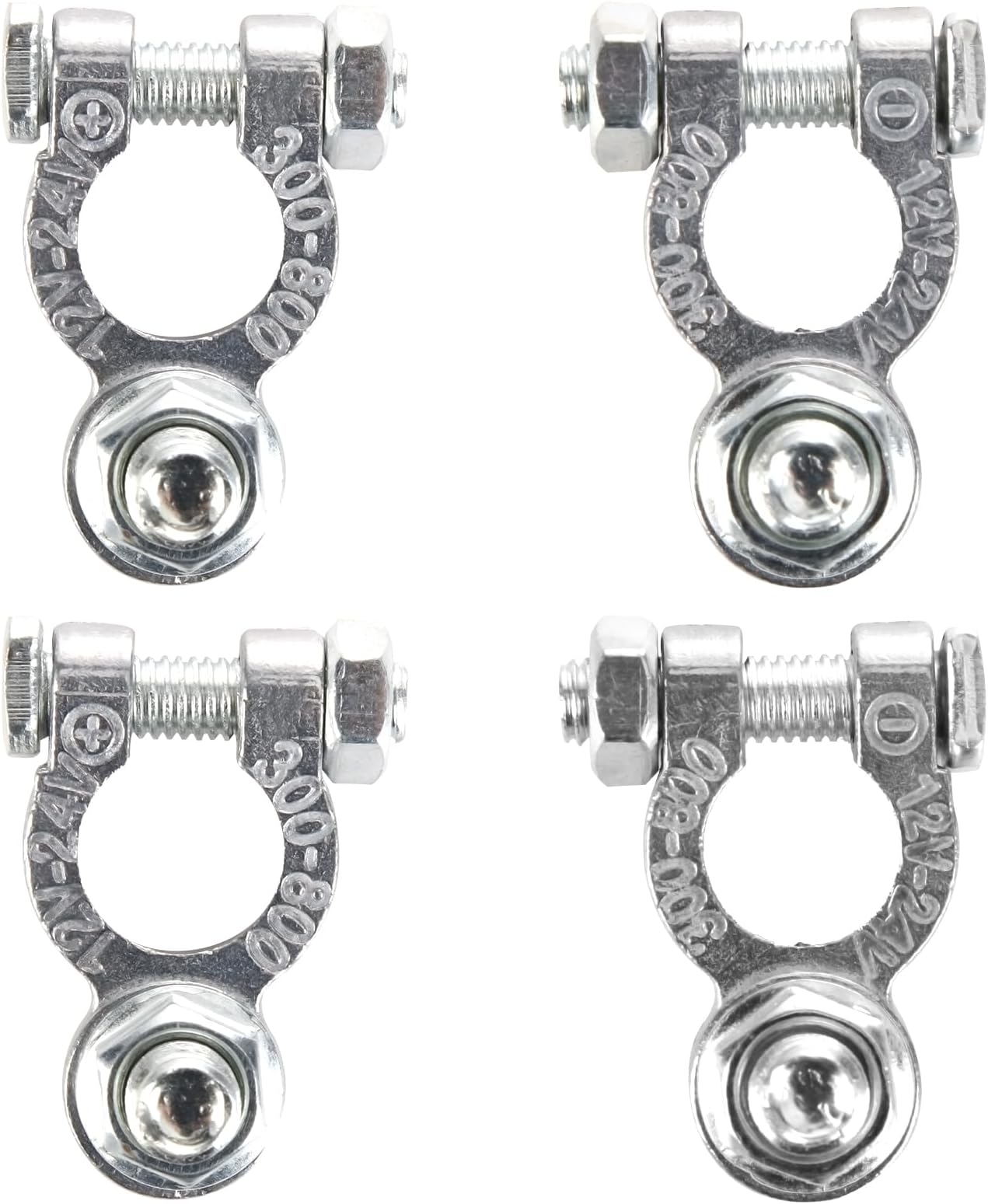 Car Battery Terminals - 2 Pair Battery Terminal Connectors 12 Volt Heavy Duty, Universal Negative and Positive Stud Type Battery Connectors Clamp for Motorcycles, Cars, Ships, Boat