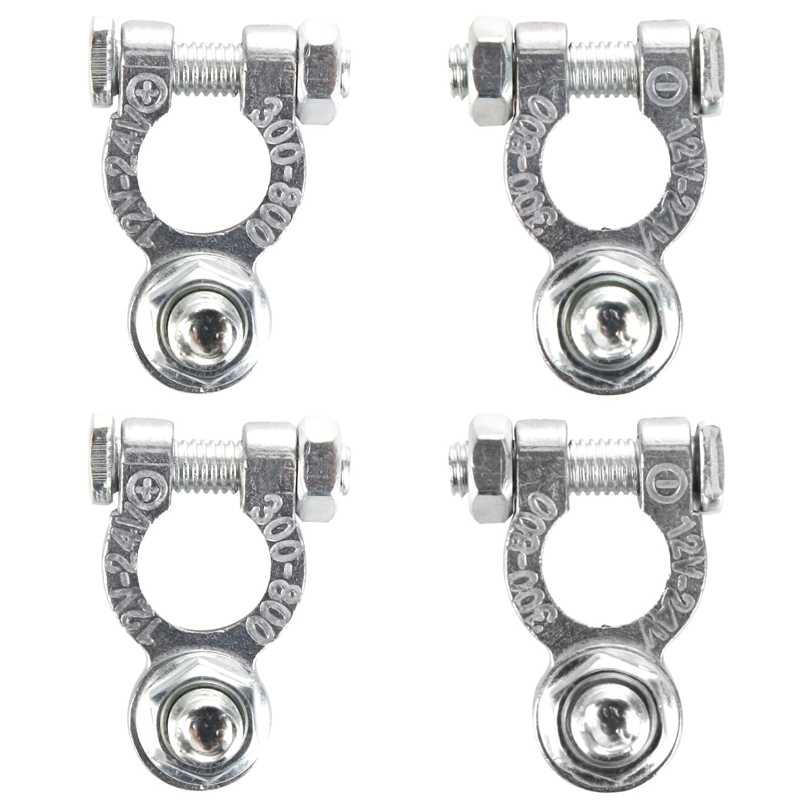 Car Battery Terminals - 2 Pair Battery Terminal Connectors 12 Volt Heavy Duty, Universal Negative and Positive Stud Type Battery Connectors Clamp for Motorcycles, Cars, Ships, Boat