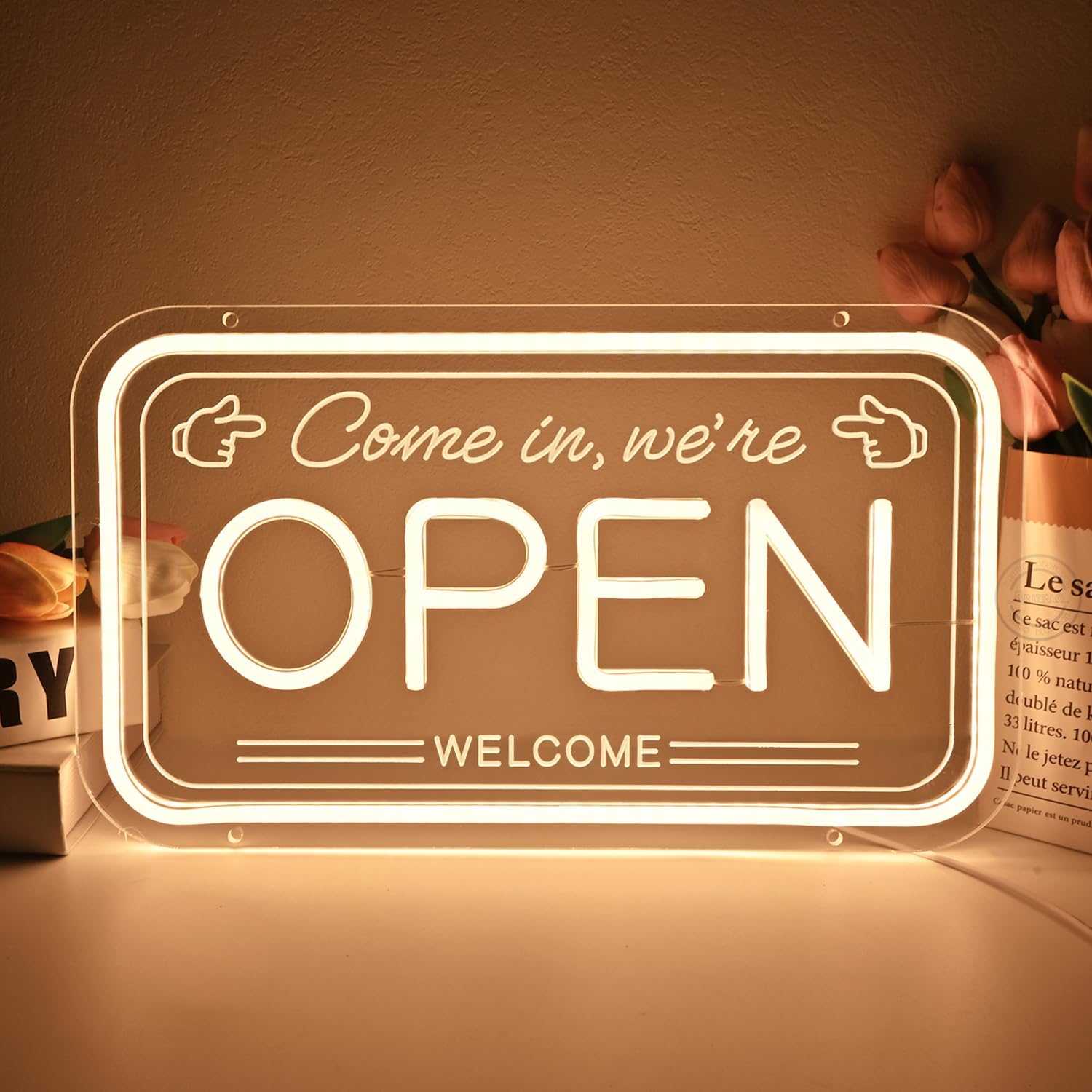 Britrio LED Open Sign for Shop Window Display, Bright Open Neon Sign LED Light for Business Cafe Bar Restaurant Barber Shop Beauty Salon Tattoo Studio Decor USB Powered with Dimmer Switch Warm White - Image 2