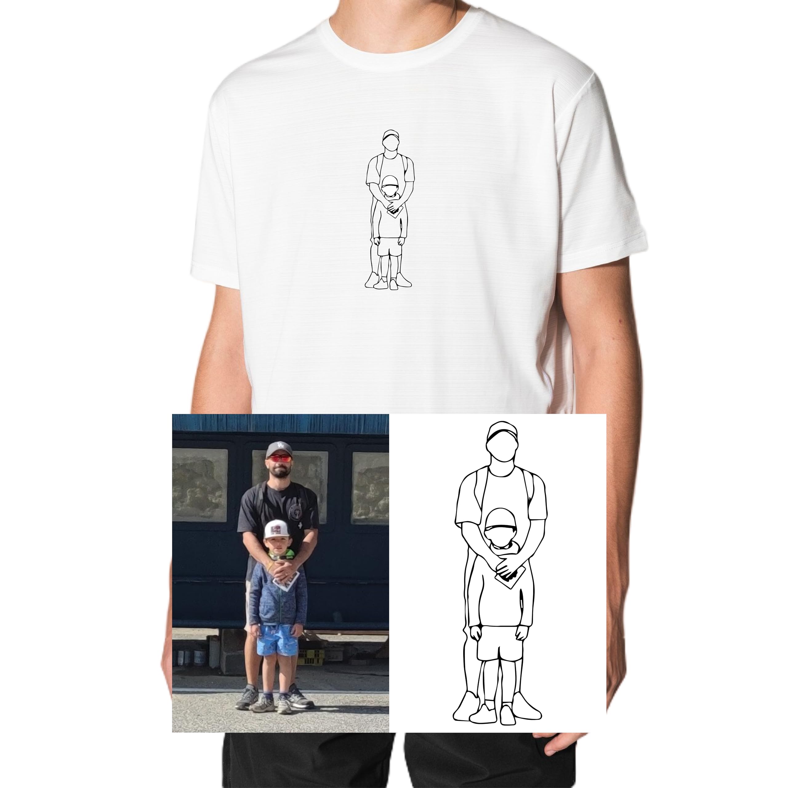 Generico T-Shirt con Personalizzazione Ricamata del Ritratto, la Tua Foto stilizzata, Maglietta di Coppia, Regalo di San Valentino, Ritratto Stilizzato. Festa del papà, Festa della Mamma