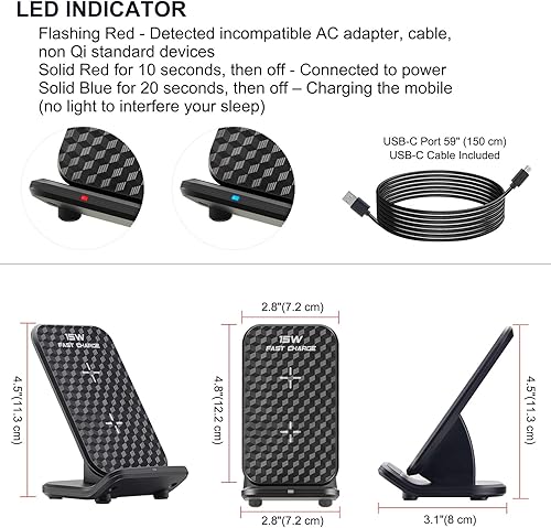 Miniatura 7 de BIGMONAT Estación de carga inalámbrica rápida con certificación Qi de 15 W compatible con iPhone 1515 Plus15 Pro Max14131211Pro MaxXRXSX8 Plus,